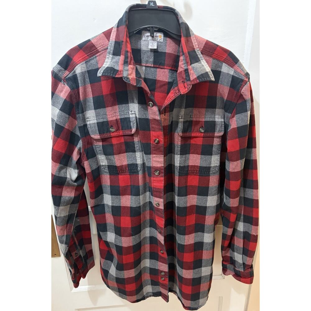 Carhartt original fit Men’s Large red and grey button up shirt 100% Cotton